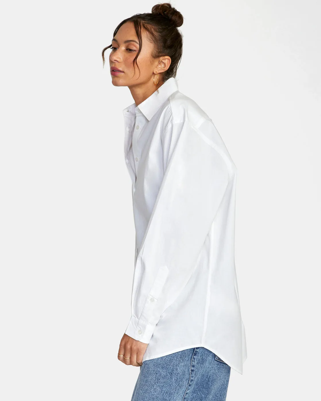 Angeles Long Sleeve Button-Up Top - Whisper White