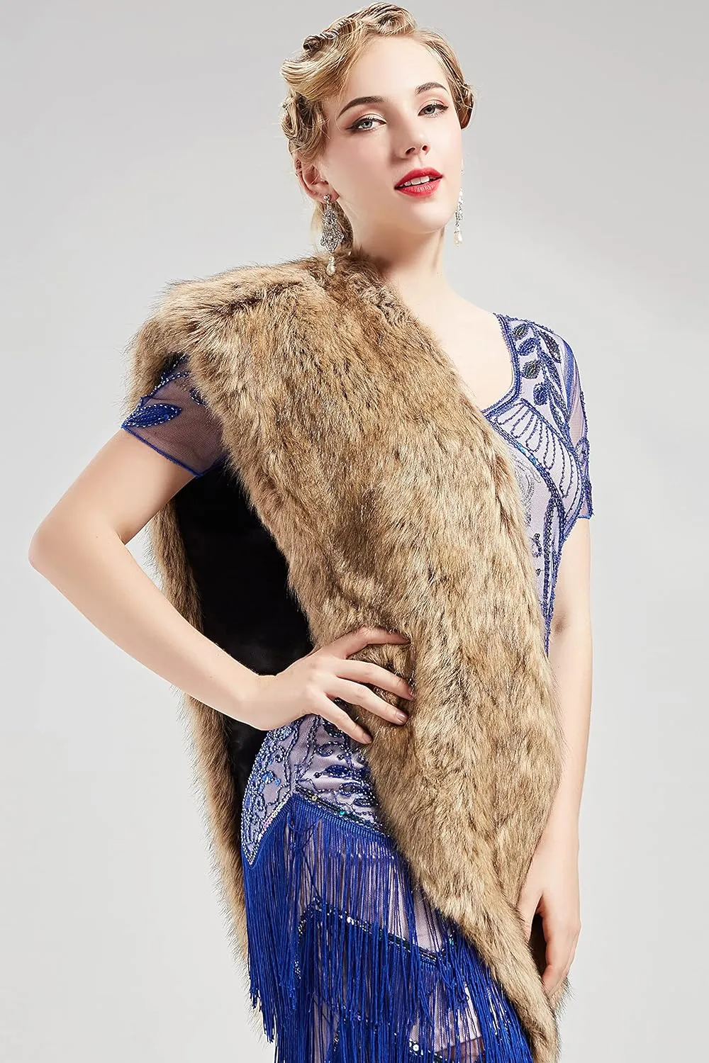 BABEYOND Womens Faux Fur Collar Shawl Faux Fur Scarf Wrap Evening Cape for Winter Coat