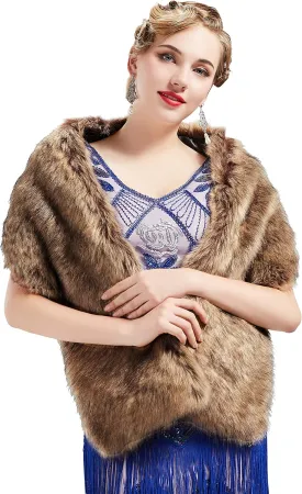 BABEYOND Womens Faux Fur Collar Shawl Faux Fur Scarf Wrap Evening Cape for Winter Coat