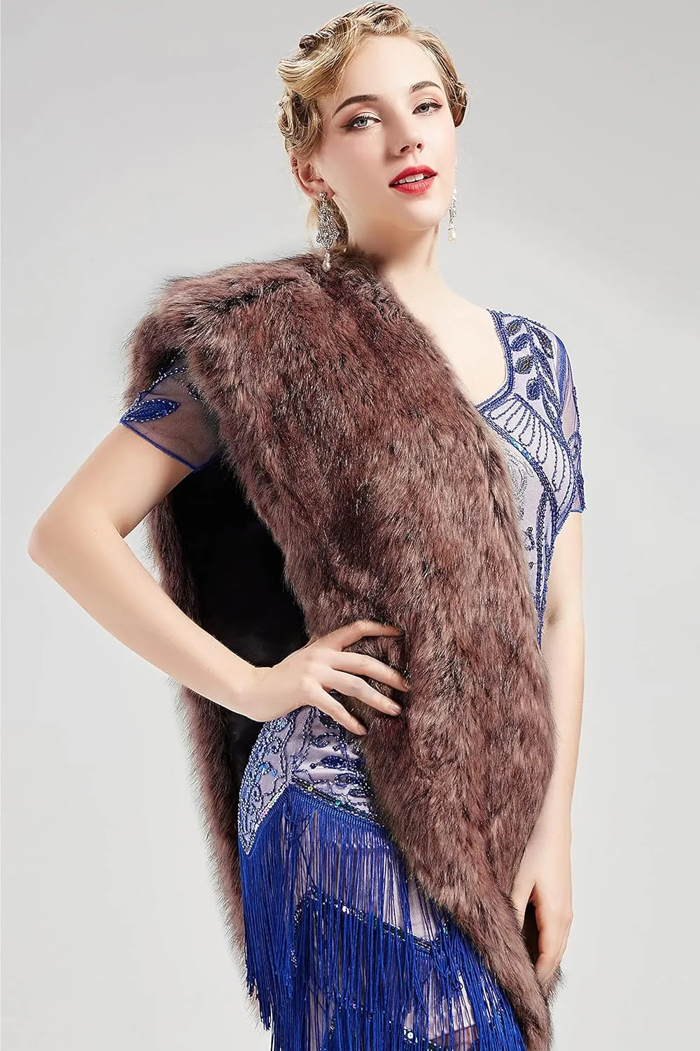 BABEYOND Womens Faux Fur Collar Shawl Faux Fur Scarf Wrap Evening Cape for Winter Coat