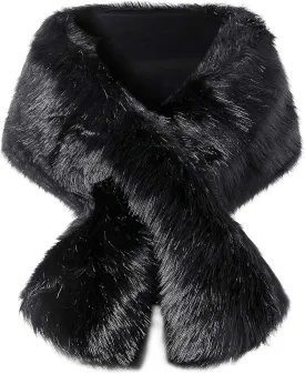 BABEYOND Womens Faux Fur Collar Shawl Faux Fur Scarf Wrap Evening Cape for Winter Coat