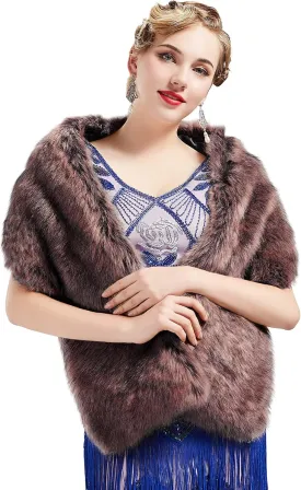 BABEYOND Womens Faux Fur Collar Shawl Faux Fur Scarf Wrap Evening Cape for Winter Coat