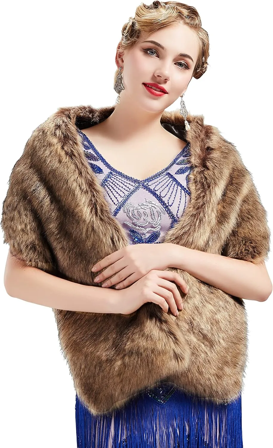 BABEYOND Womens Faux Fur Collar Shawl Faux Fur Scarf Wrap Evening Cape for Winter Coat