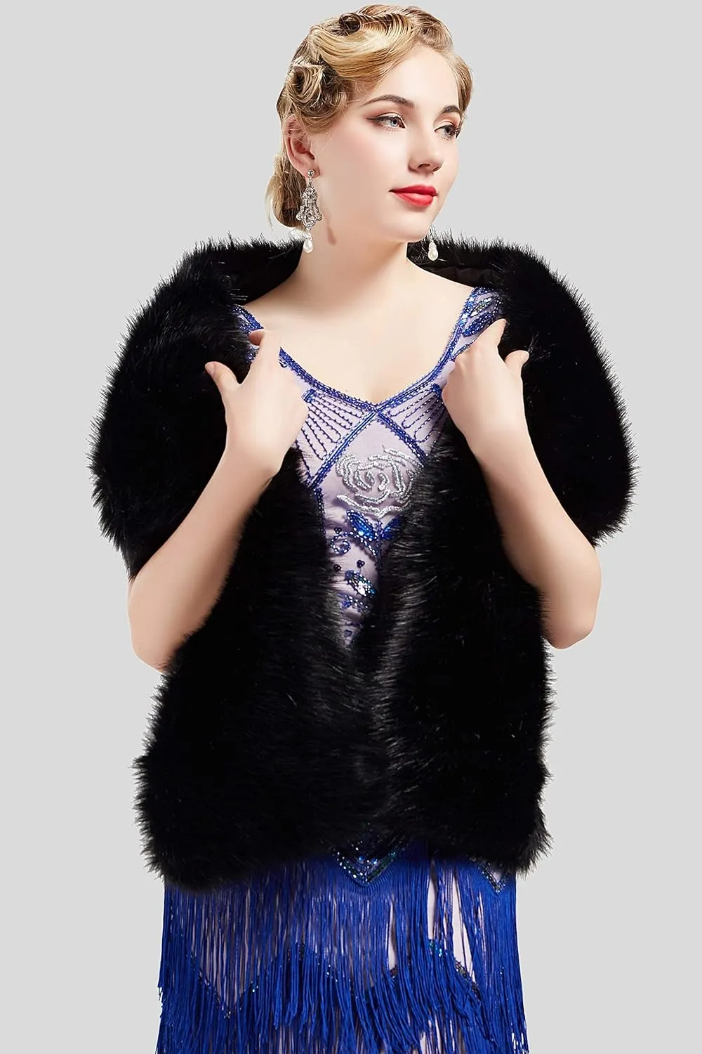 BABEYOND Womens Faux Fur Collar Shawl Faux Fur Scarf Wrap Evening Cape for Winter Coat