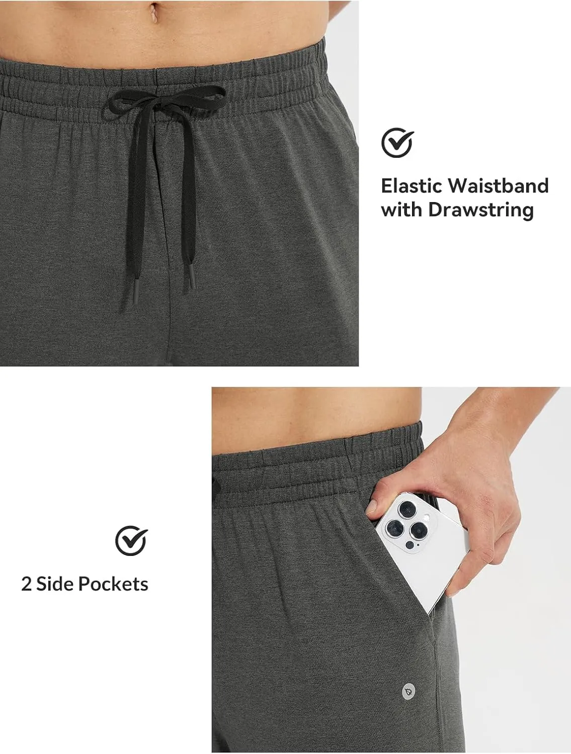 baleaf Men's Sweatpants with Zipper Pockets Ultral Soft Tapered Joggers Comfy Athletic Pants Running Workout