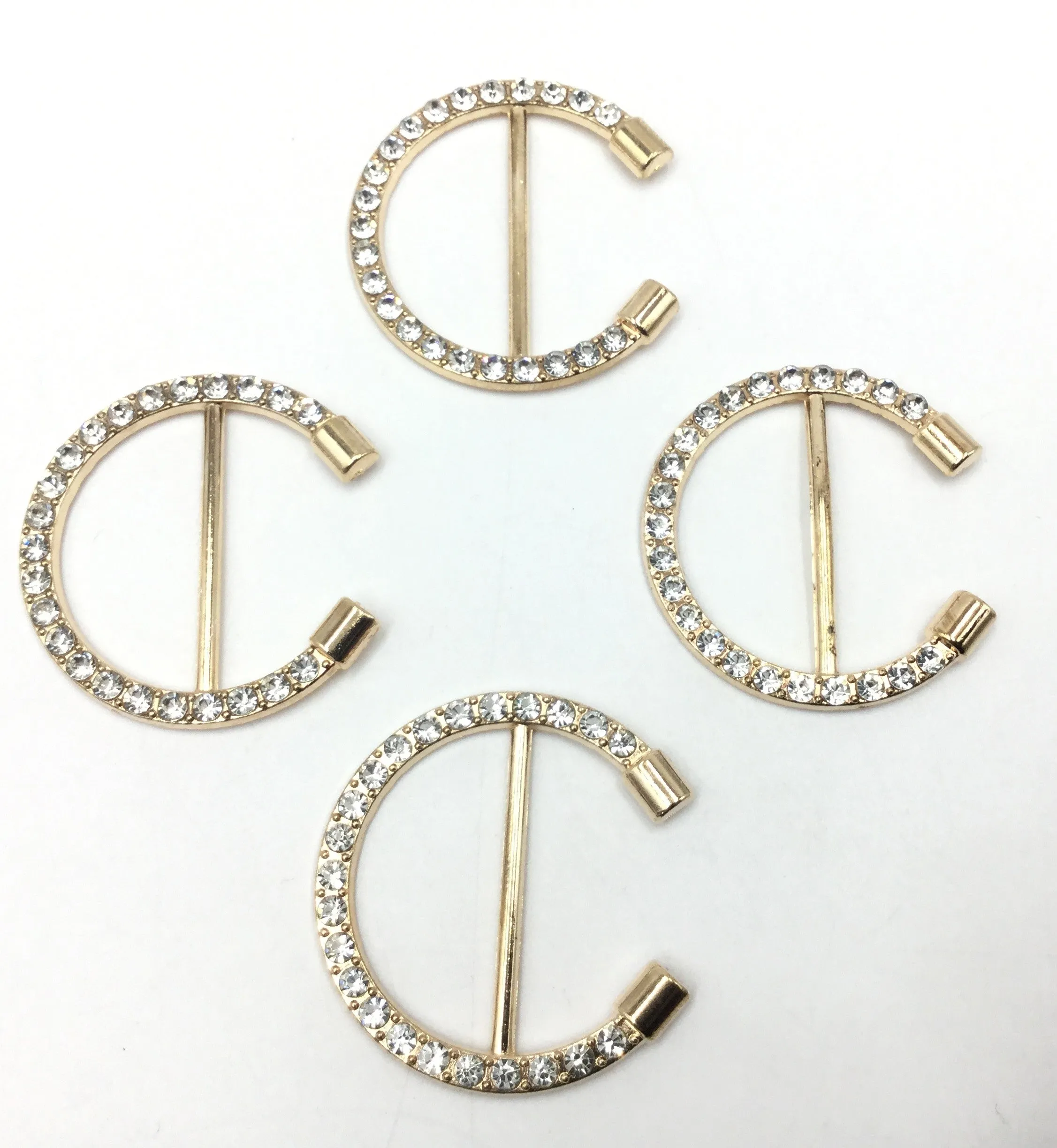 Beautiful Golden C Shaped Metal Buckle With Stone