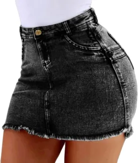 CHARTOU Women's Retro Distressed High Waist Packaged Hip Bodycon Denim Jean Mini Skirt
