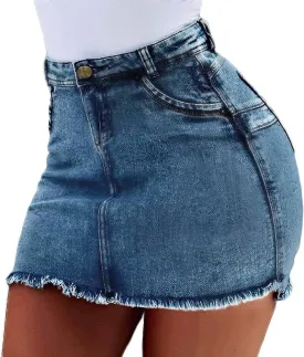 CHARTOU Women's Retro Distressed High Waist Packaged Hip Bodycon Denim Jean Mini Skirt