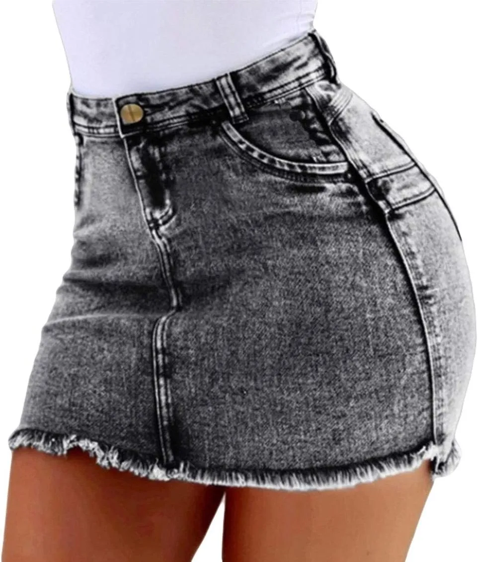 CHARTOU Women's Retro Distressed High Waist Packaged Hip Bodycon Denim Jean Mini Skirt