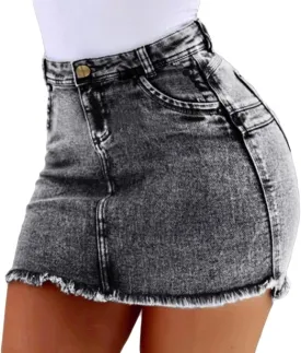 CHARTOU Women's Retro Distressed High Waist Packaged Hip Bodycon Denim Jean Mini Skirt