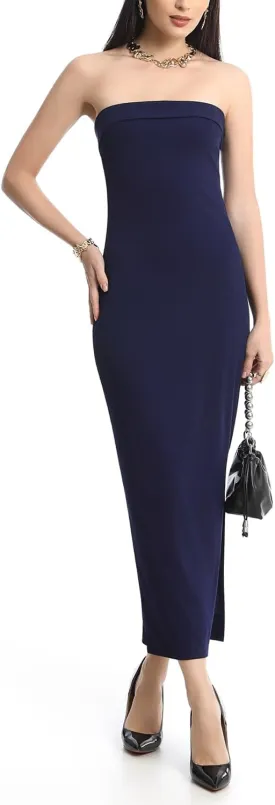 Cosy Pyro Womens Bodycon Long Dresses Summer Fitted Dress Maxi Tube Dress Ribbed Strapless Side Slit
