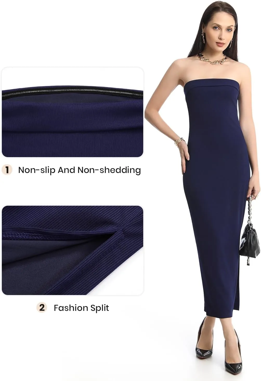 Cosy Pyro Womens Bodycon Long Dresses Summer Fitted Dress Maxi Tube Dress Ribbed Strapless Side Slit