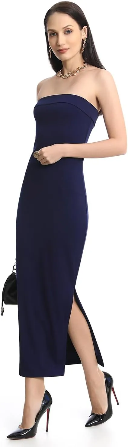 Cosy Pyro Womens Bodycon Long Dresses Summer Fitted Dress Maxi Tube Dress Ribbed Strapless Side Slit