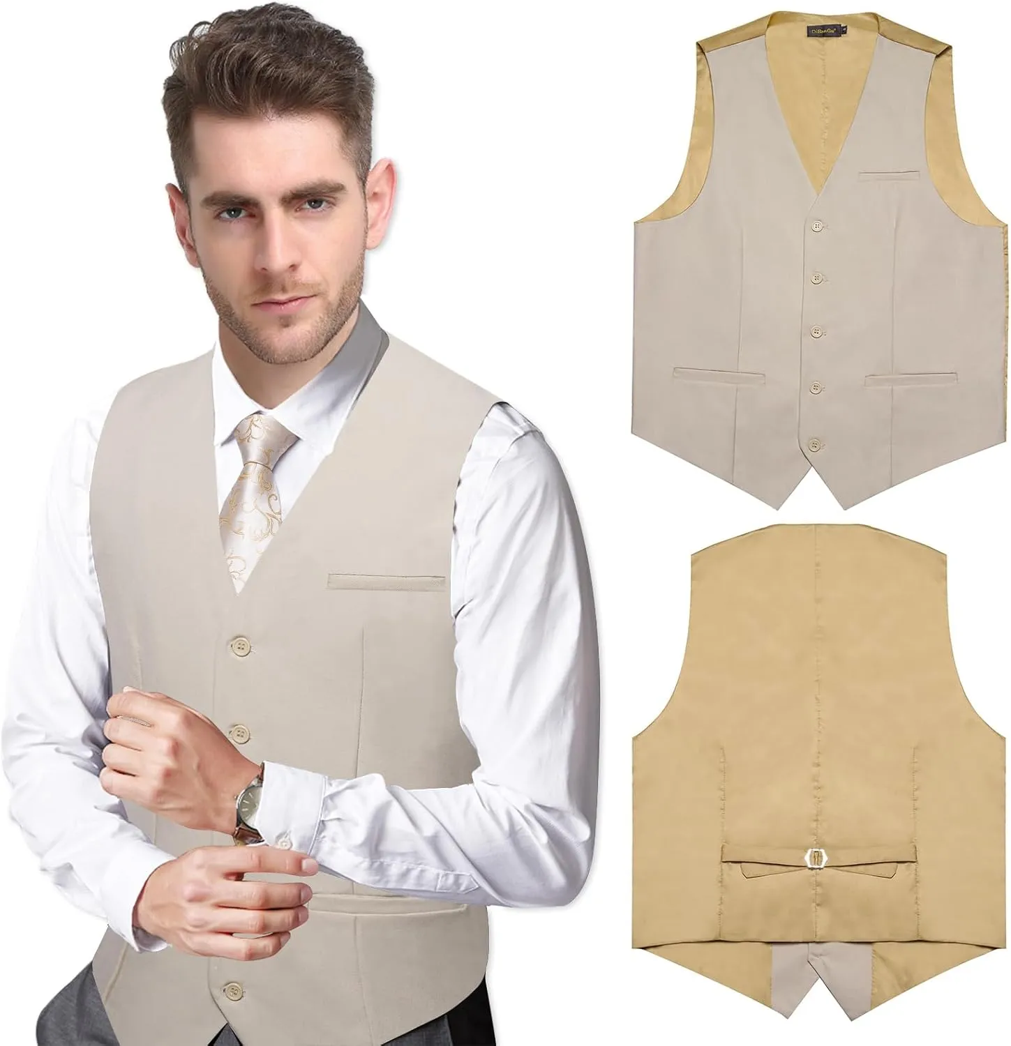 DiBanGu Men's Formal Suit Vest Solid Business Vest Slim Fit V-Neck Dress Waistcoat for Suit or Tuxedo Wedding Party