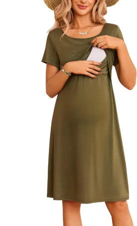 Ekouaer Women's Nursing Dress Summer Short Sleeve Patchwork Maternity Breastfeeding Knee Length Dress