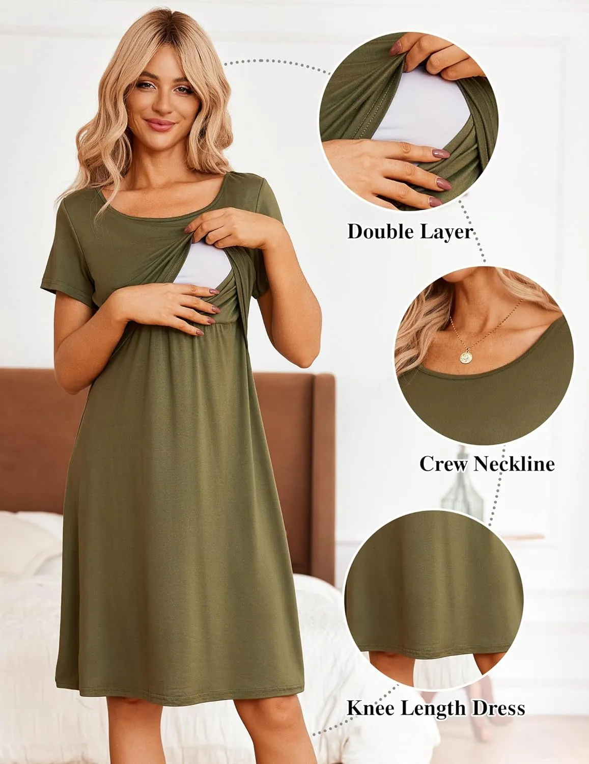 Ekouaer Women's Nursing Dress Summer Short Sleeve Patchwork Maternity Breastfeeding Knee Length Dress