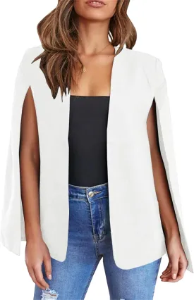 FLITAY Womens Open Front Trendy Cape Blazer Split Sleeve Casual Jacket Solid Color Elegant Coat