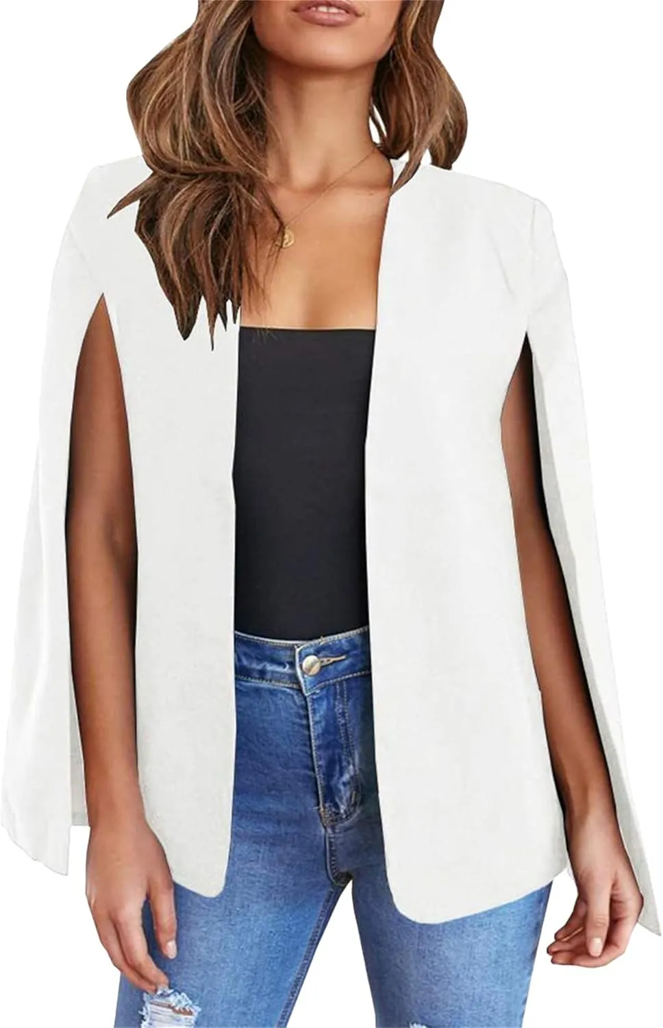 FLITAY Womens Open Front Trendy Cape Blazer Split Sleeve Casual Jacket Solid Color Elegant Coat
