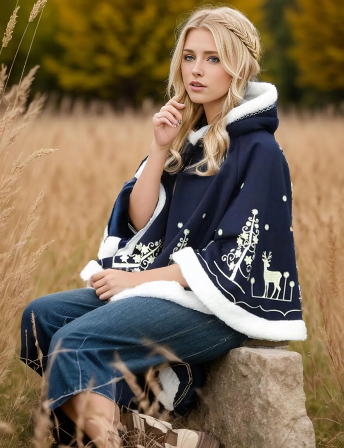 Flygo Women Girl's Cute Fleece Lined Hooded Cape Poncho Cloak Coat Animal Printed