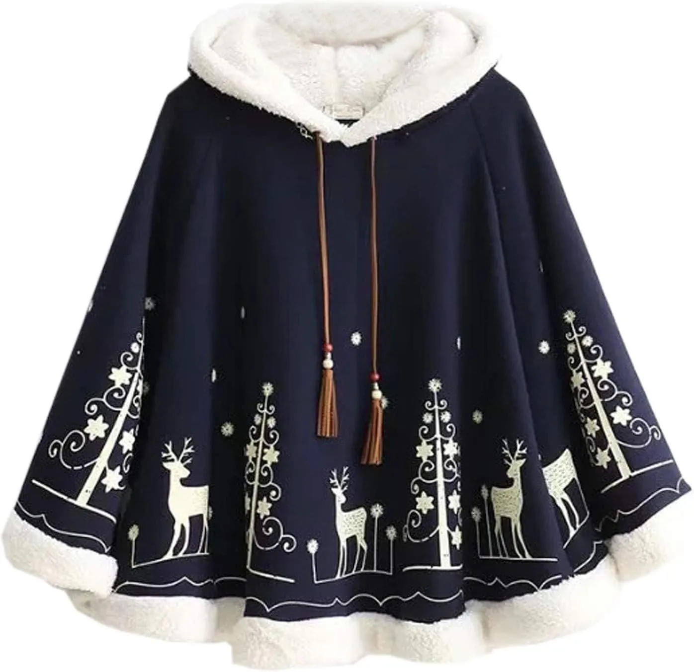 Flygo Women Girl's Cute Fleece Lined Hooded Cape Poncho Cloak Coat Animal Printed