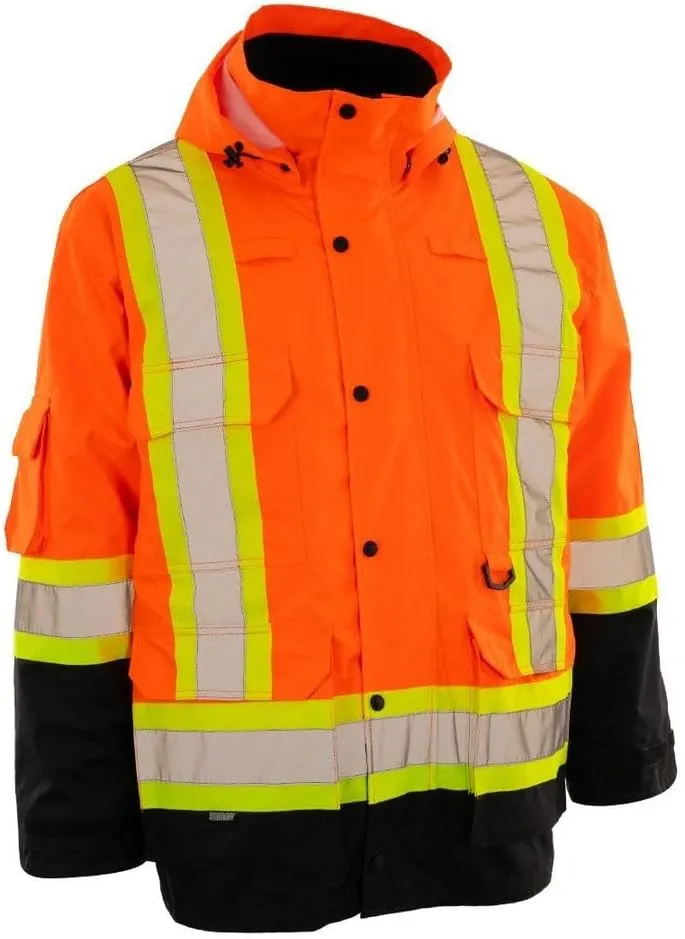 Forcefield 4-in-1 Hi-Vis Safety Parka Removable Bomber Jacket Reflective Tape Ripstop Fabric Water & Windproof Mesh-Lined