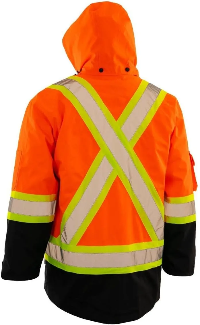 Forcefield 4-in-1 Hi-Vis Safety Parka Removable Bomber Jacket Reflective Tape Ripstop Fabric Water & Windproof Mesh-Lined