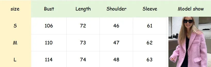Girlary Fashion Pink Woolen Jacket Women Winter V Neck Mohair Buttons Single Breasted Pockets Coat Ladies Office Street Casual Outerwear