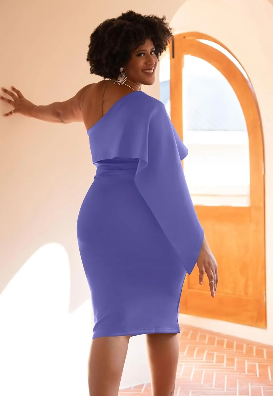 GOBLES Women's Summer Sexy One Shoulder Ruffle Bodycon Midi Cocktail Dress