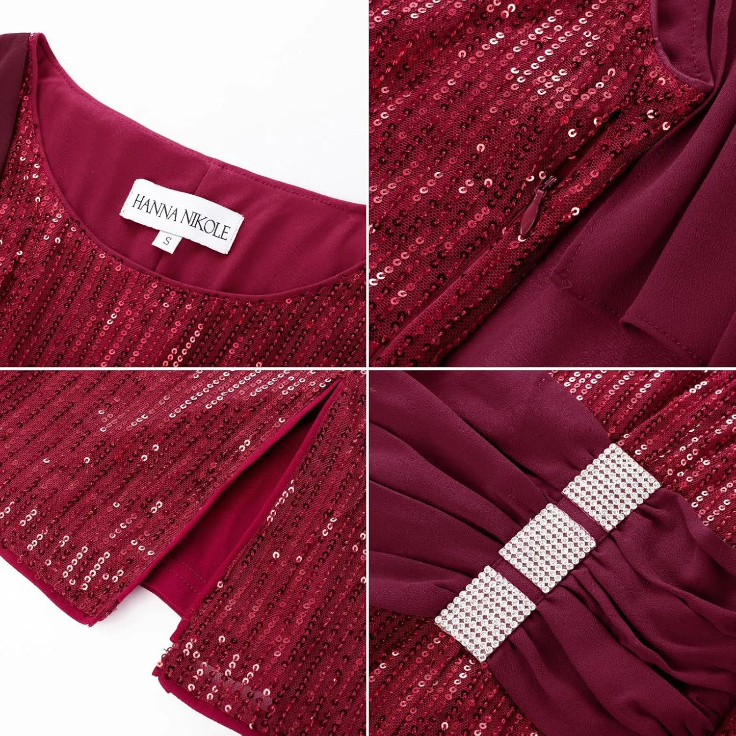 Hanna Nikole 2024 Womens Sequin Party Dress Plus Size Chiffon Cape Sleeve Cocktail Midi Dress