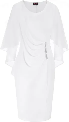 Hanna Nikole Women's Plus Size Chiffon Ruffle Flattering Cape Sleeve Bodycon Pencil Dress