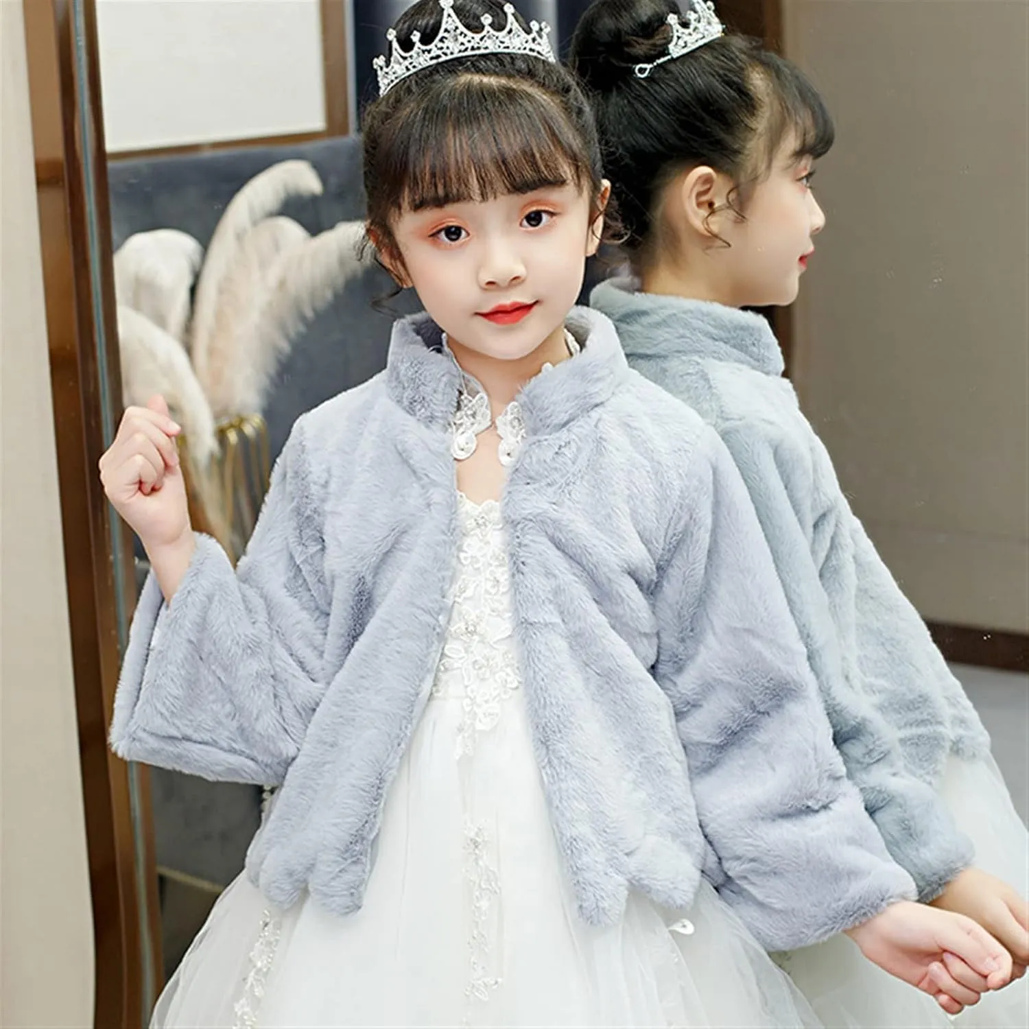 Icegrey Girls Princess Faux Fur Winter Wraps Shawl Kids Bolero Cardigan Dress Coat Wedding Party Dress Up