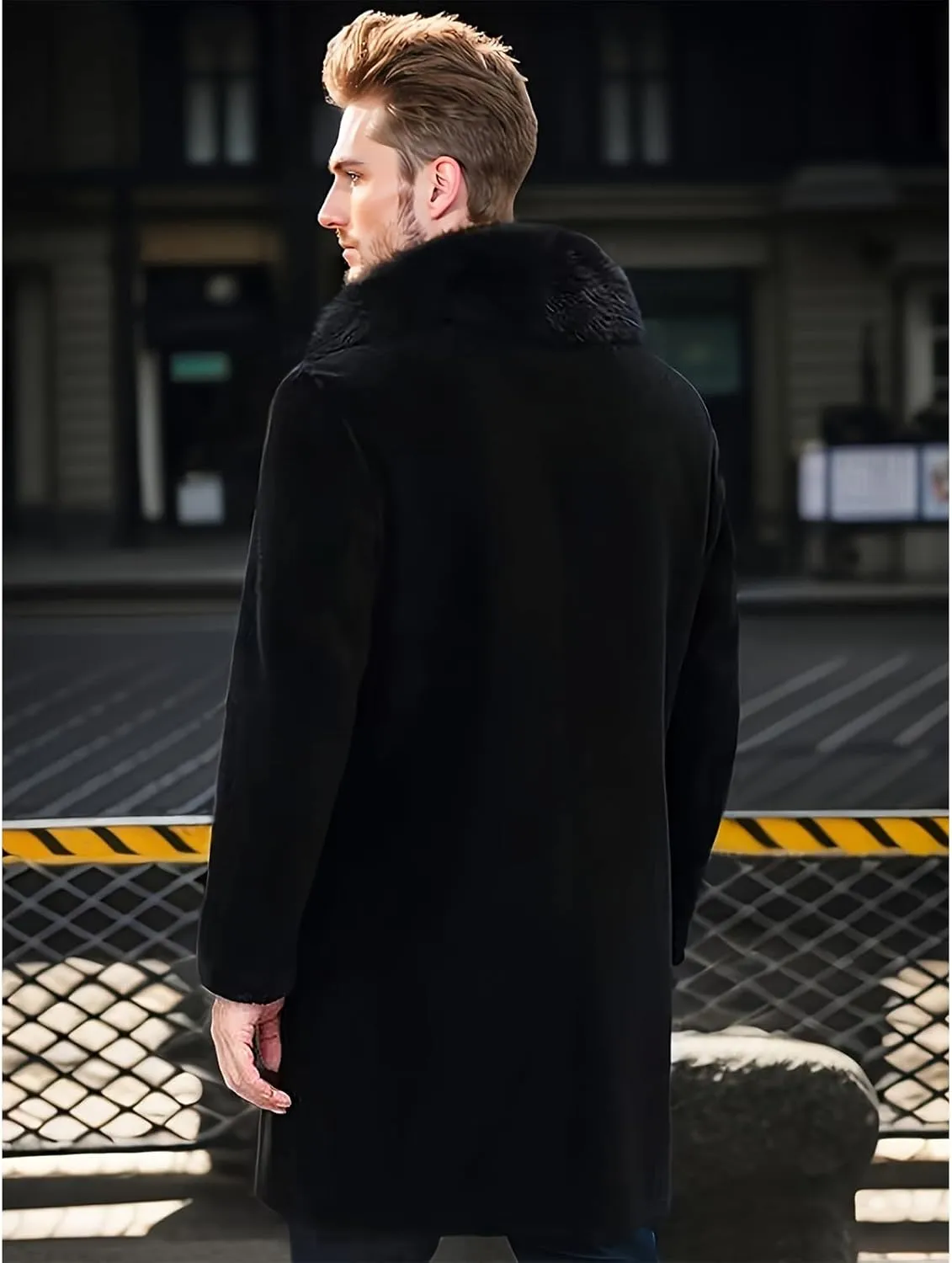 INVACHI Men's Faux Fur Coat Winter Long Faux Mink Coat Fluffy Thick Trench Coat for Men