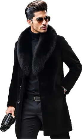 INVACHI Men's Faux Fur Coat Winter Long Faux Mink Coat Fluffy Thick Trench Coat for Men