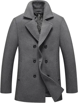 Lavnis Men's Winter Wool Coats Slim Fit Single Breasted Trench Jacket Woolen Pea Coat