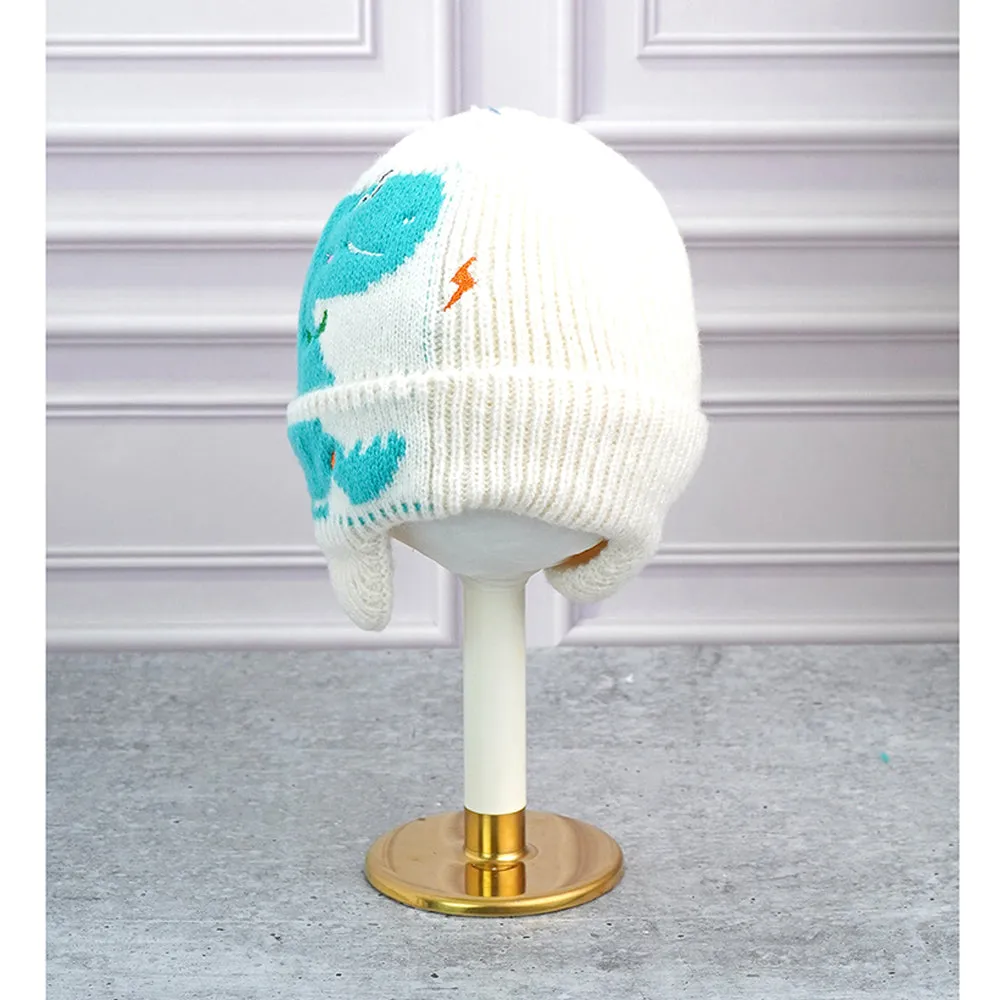 Little Surpise Box Cream 3D Head And Tail Knitten Woolen Winter Cap & Beanie