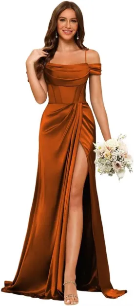 Long Bridesmaid Dresses with Silt for Wedding Spaghetti Strap Mermaid Prom Dress PU195