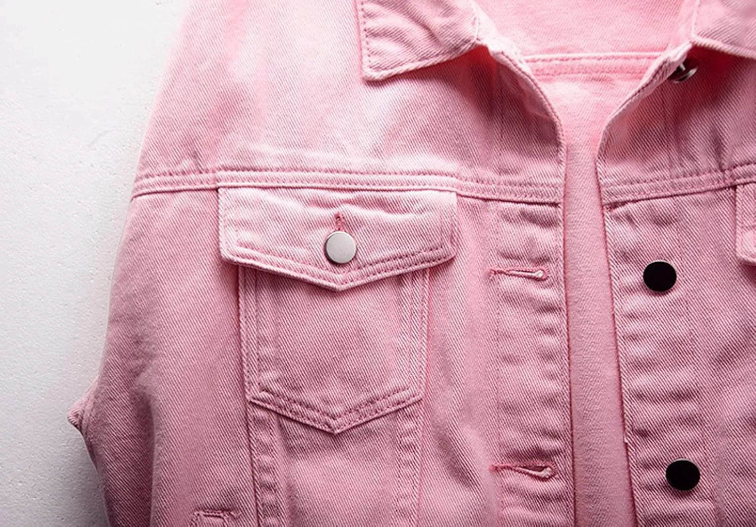 loveimgs Women's Casual Drop the Shoulder Candy Color Single Breasted Boyfriend Denim Short Shacket Jacket