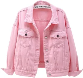 loveimgs Women's Casual Drop the Shoulder Candy Color Single Breasted Boyfriend Denim Short Shacket Jacket