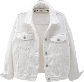 loveimgs Women's Casual Drop the Shoulder Candy Color Single Breasted Boyfriend Denim Short Shacket Jacket