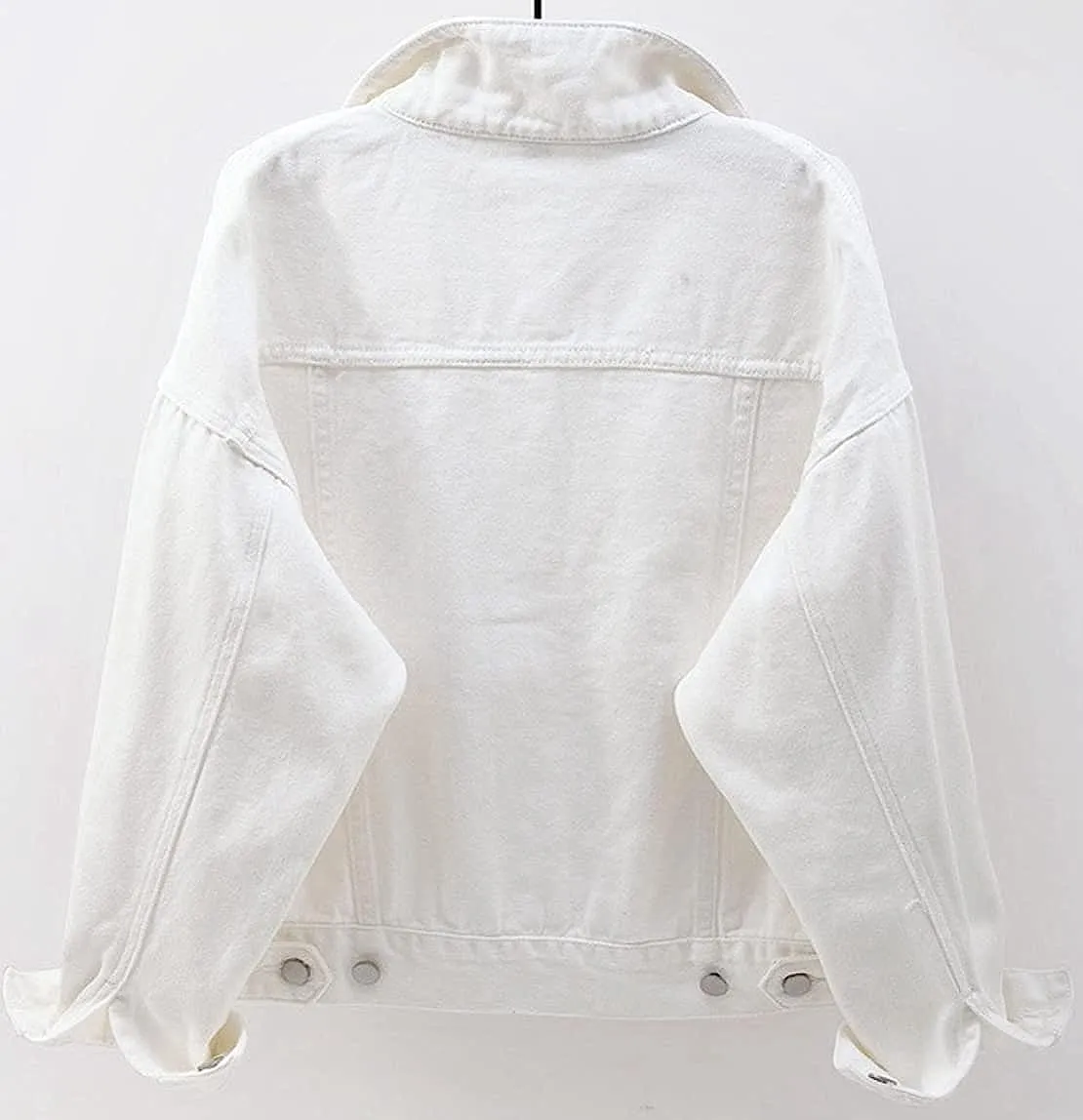 loveimgs Women's Casual Drop the Shoulder Candy Color Single Breasted Boyfriend Denim Short Shacket Jacket