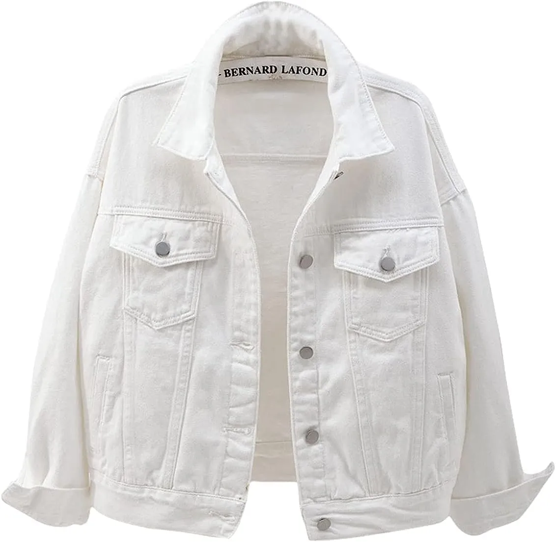 loveimgs Women's Casual Drop the Shoulder Candy Color Single Breasted Boyfriend Denim Short Shacket Jacket