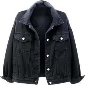 loveimgs Women's Classic Collared Button Down Distressed Oversize Boyfriend Unlined Denim Trucker Shacket Jacket