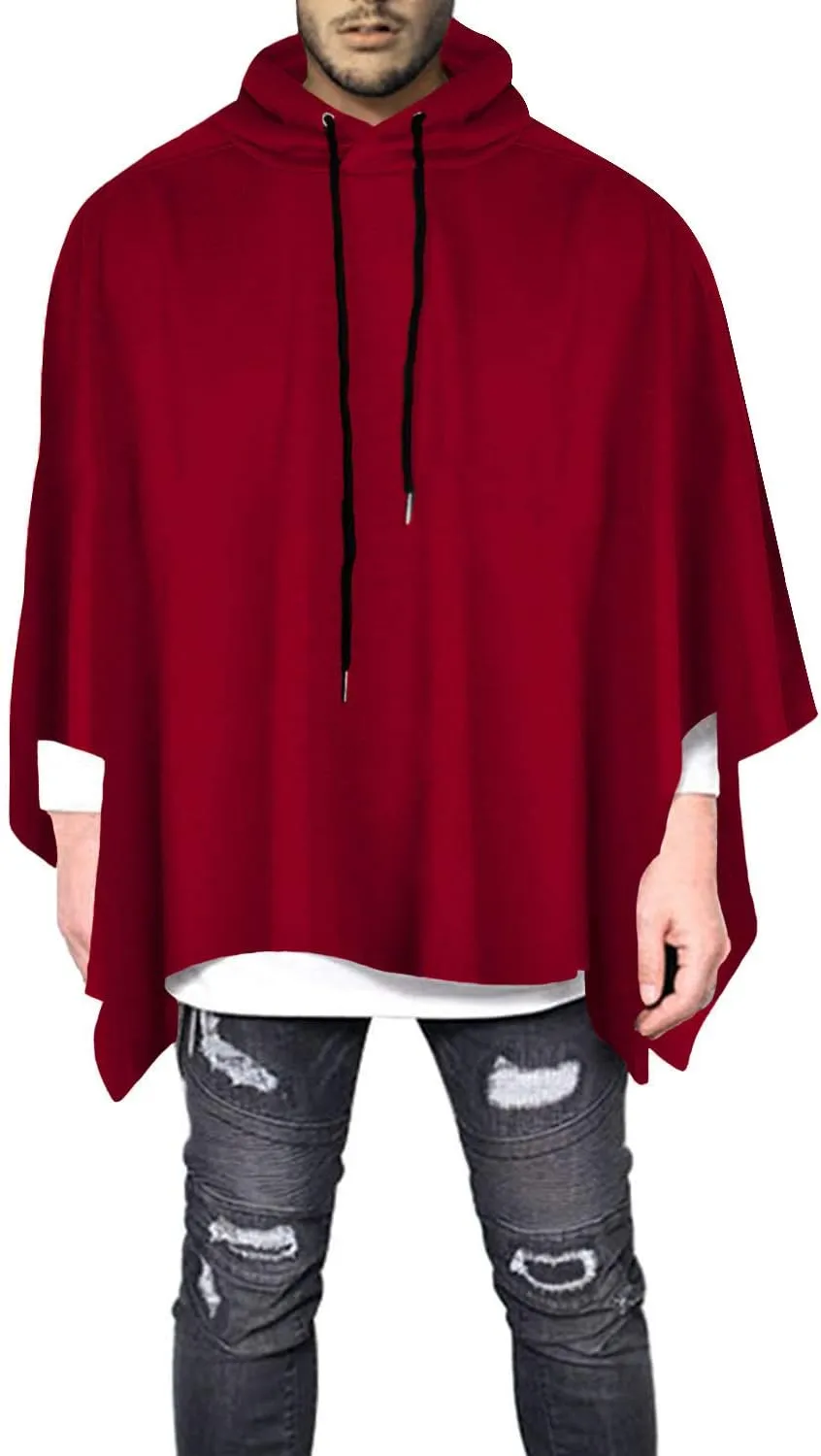 Men's Oversized Batwing Sleeves Hooded Poncho Cape