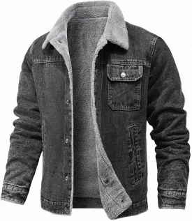 Men's Sherpa Lined Denim Jacket Warm Winter Button Down Classy Casual Trucker Denim Padded Jacket for Men