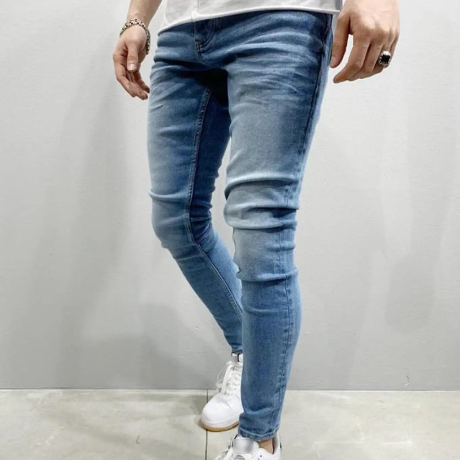Men's Slim Fit Skinny Stretch Jeans Vintage Washed Straight Leg Denim Pants Classic Retro Pencil Jean Trousers