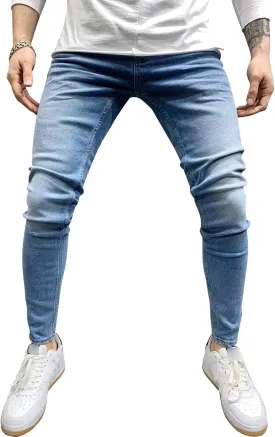 Men's Slim Fit Skinny Stretch Jeans Vintage Washed Straight Leg Denim Pants Classic Retro Pencil Jean Trousers