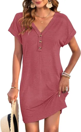 MOLERANI Women's Casual T Shirt V Neck Dress Summer Button Short Sleeve Dresses 2025 Mini Sundresses