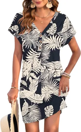 MOLERANI Women's Casual T Shirt V Neck Dress Summer Button Short Sleeve Dresses 2025 Mini Sundresses