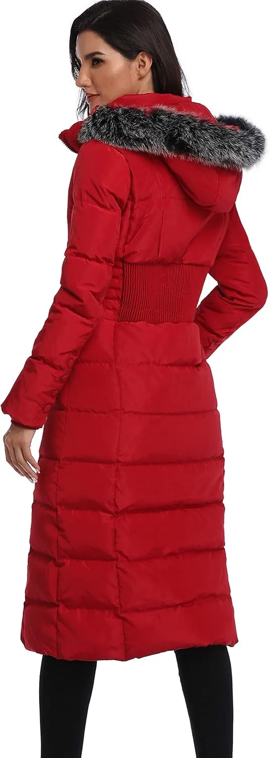 Molodo Women's Long Down Coat with Fur Hood Maxi Down Parka Puffer Jacket