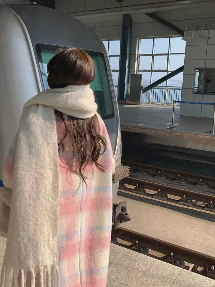 Pastel Plaid Wool Coat